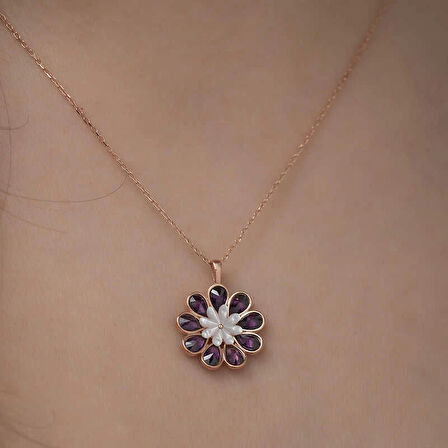 Supertrend Gümüş Rose Erguvan Çiçeği Kolye