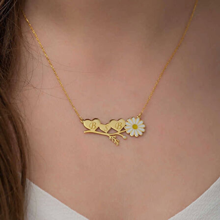 Supertrend ​gümüş Gold Kişiye Özel Kalpli Papatya Kolye