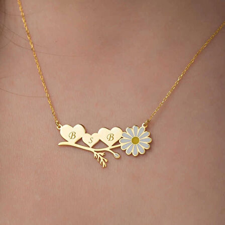 Supertrend ​gümüş Gold Kişiye Özel Kalpli Papatya Kolye