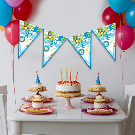 Neşeli Hayvanlar Mavi Üçgen Flama