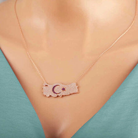 Supertrend Gümüş Rose Ay Yıldız Türkiye Haritası Kadın Kolye