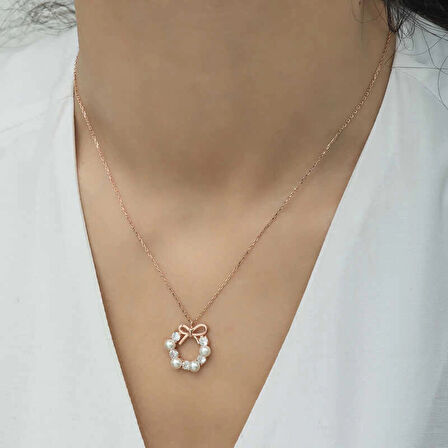 Supertrend Gümüş Rose İnci Kurdele Kadın Kolye