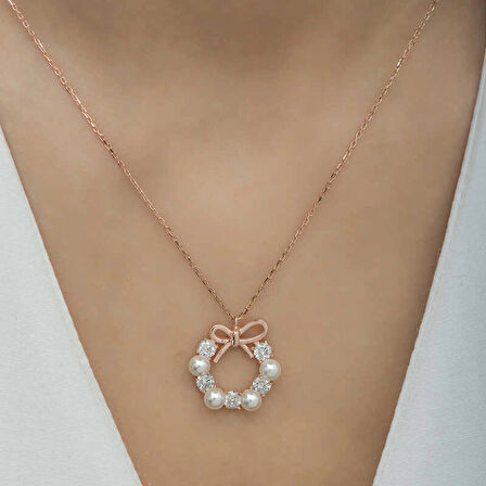 Supertrend Gümüş Rose İnci Kurdele Kadın Kolye