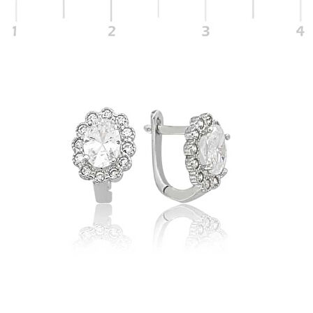 Supertrend Gümüş Oval Taşlı Çiçek Küpe