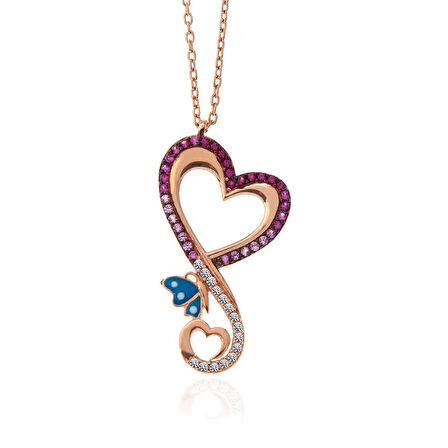 Supertrend Gümüş Rose Kalpli Kelebek Kadın Kolye