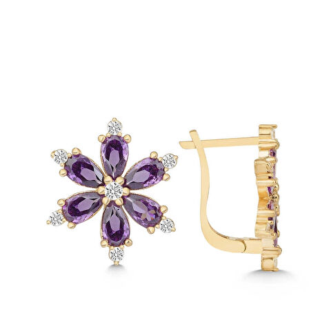 Supertrend Gümüş Gold Mor Lotus Çiçeği Kadın Küpe