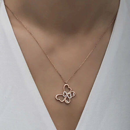 Supertrend Gümüş Rose Sonsuzluk Kelebek Kadın Kolye