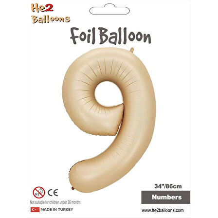 9 Rakam Karamel Folyo Balon 34"