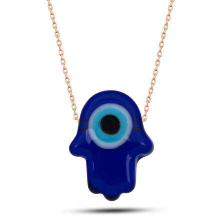 Supertrend Gümüş Rose Mavi Nazarlı Cam Fatma Ana Eli Kadın Kolye