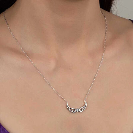 Supertrend ' Taşlı Gümüş Kanat Kadın Kolye