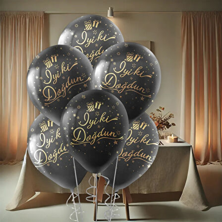 Altın İyi ki Doğdun Baskılı Siyah Balon 12"