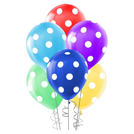 Çepeçevre Beyaz Puantiyeli Karışık Renk Balon 12"