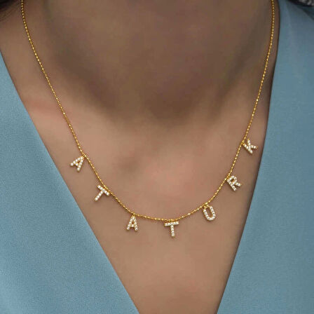 Supertrend Gümüş Gold Atatürk Yazılı Kadın Kolye