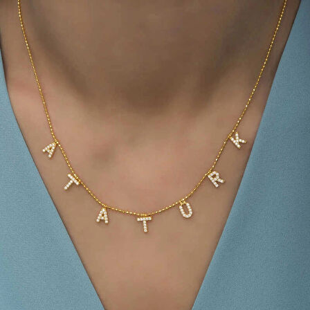 Supertrend Gümüş Gold Atatürk Yazılı Kadın Kolye