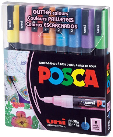 Supertrend Posca PC-3M 0.9-1.3 Su Bazlı Boyama Markörü Seti Simli Renkler 8 RENK