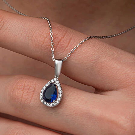 Supertrend Gümüş Mavi Taşlı Damla Kadın Kolye