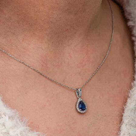 Supertrend Gümüş Mavi Taşlı Damla Kadın Kolye