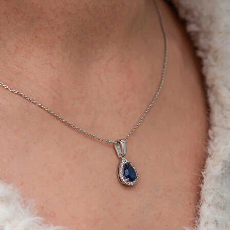 Supertrend Gümüş Mavi Taşlı Damla Kadın Kolye