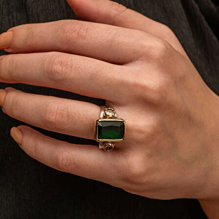 Supertrend Gümüş Yeşil Zirkon Taşlı Otantik Kadın Yüzük