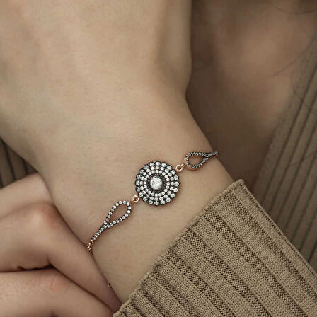 Supertrend Gümüş Rose Elmas Montür Çiçek Kadın Bileklik