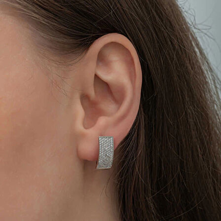 Supertrend Gümüş 7 Sıra Beyaz Taşlı J Kadın Küpe