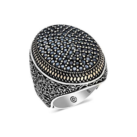 Supertrend Gümüş Siyah Zirkon Taşlı Oval Erkek Yüzük