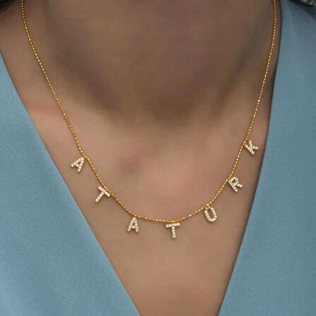 Supertrend Gümüş Gold Atatürk Yazılı Kadın Kolye