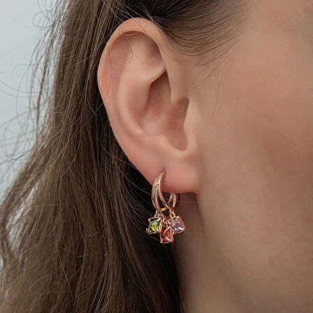 Supertrend Gümüş Sallantılı Mix Taşlı Halka Kadın Küpe