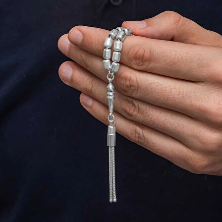 Supertrend Gümüş Kapsül Kesim Çizgili Erkek Tesbih