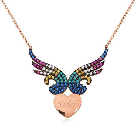 Supertrend Gümüş Kişiye Özel İsimli Kanatlı Kalp Kadın Kolye