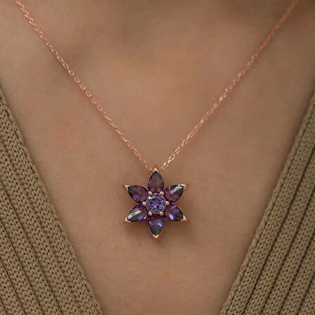 Supertrend ​gümüş Rose Mor Çiçek Kolye