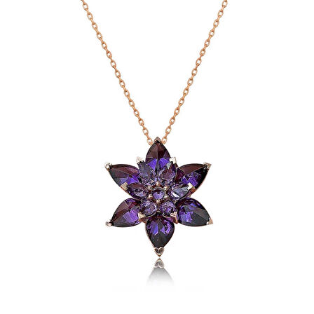 Supertrend Gümüş Rose Mor Lotus Çiçeği Kolye