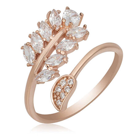 Supertrend Gümüş Rose Ayarlanabilir Beyaz Taşlı Yaprak Kadın Yüzük