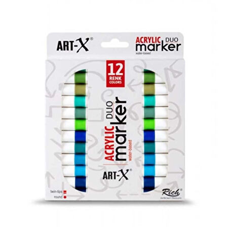 Supertrend Supertrend Acrylic Duo Marker Çift Uçlu Su Bazlı Akrilik Boyama Markörü Seti 12 Renk Marine Series