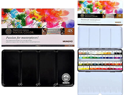 Supertrend Profesyonel Tablet Sulu Boya Seti 48 Renk Yarım Boy Metal Kutu