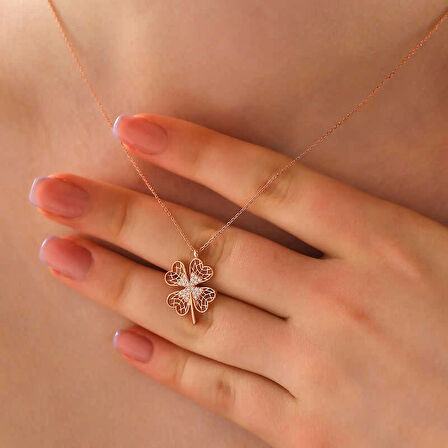 Supertrend Gümüş Rose Dört Yapraklı Yonca Kadın Kolye