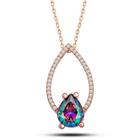 Supertrend Gümüş Rose Mistik Topaz Taşlı Damla Kadın Kolye