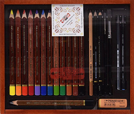 Supertrend TrioAquarelle Kalın Aquarel Boya ve Eskiz Seti 21 Parça Ahşap Kutulu