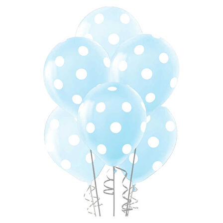 Çepeçevre Beyaz Puantiyeli Açık Mavi Balon 12"