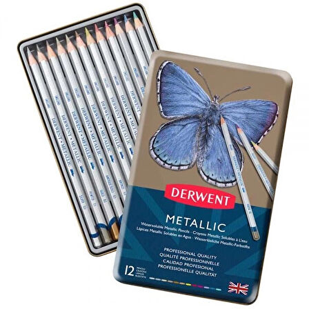 Supertrend Metalik Renkli Kuru Boya Kalemi Seti 12'li Teneke Kutu