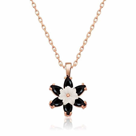 Supertrend Gümüş Rose Siyah Lotus Çiçeği Kolye