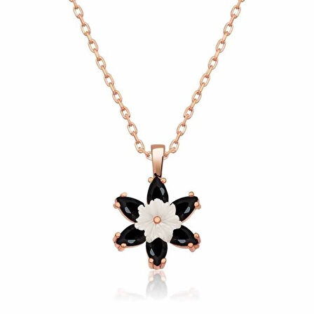 Supertrend Gümüş Rose Siyah Lotus Çiçeği Kolye