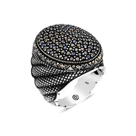 Supertrend Gümüş Siyah Zirkon Taşlı Oval Erkek Yüzük