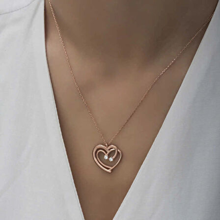 Supertrend Gümüş Rose Birleşmiş Kalpler Kadın Kolye