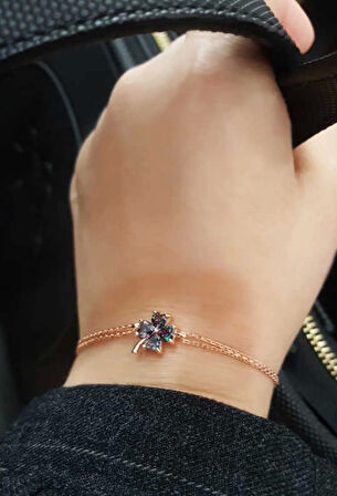 Supertrend Gümüş Rose Mistik Topaz Yonca Kadın Bileklik