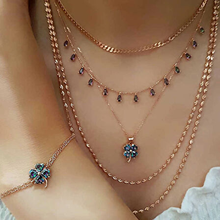 Supertrend Gümüş Rose Mistik Topaz Yonca Kadın Bileklik