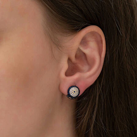 Supertrend Gümüş Çift Taraflı Nazarlı Kadın Küpe