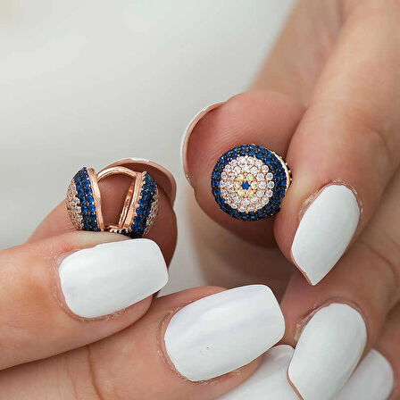 Supertrend Gümüş Çift Taraflı Nazarlı Kadın Küpe