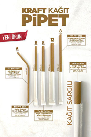 Supertrend Frozen Kağıt Pipet Kraft Kağıt Sargılı 8mm x 19,5cm - 100 Adet