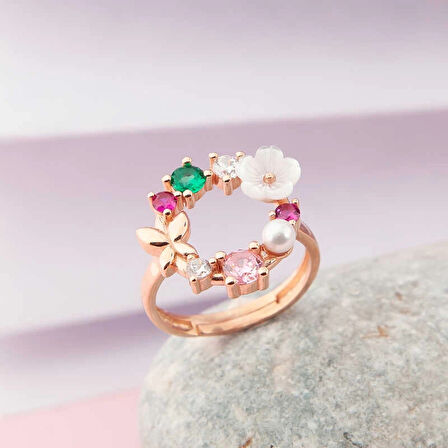 Supertrend Gümüş Ayarlanabilir Rose Manolya Çiçeği Kadın Yüzük